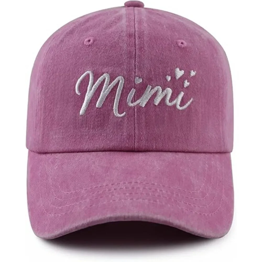 Unisex Pink Washed 100% Cotton Mimi Embroidered Adjustable Classic Baseball Cap